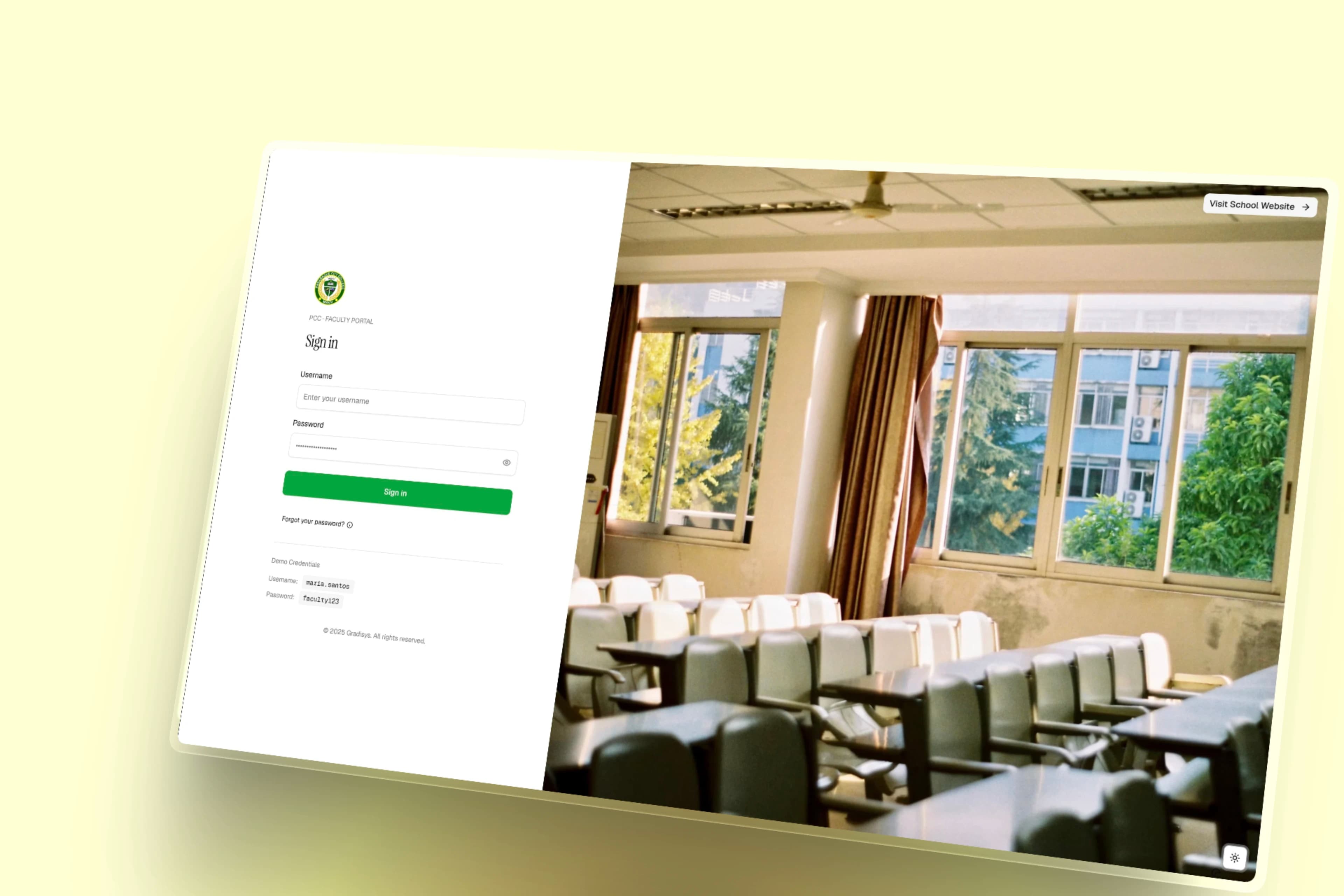 The faculty portal: assigned subjects, teaching schedules, and students.