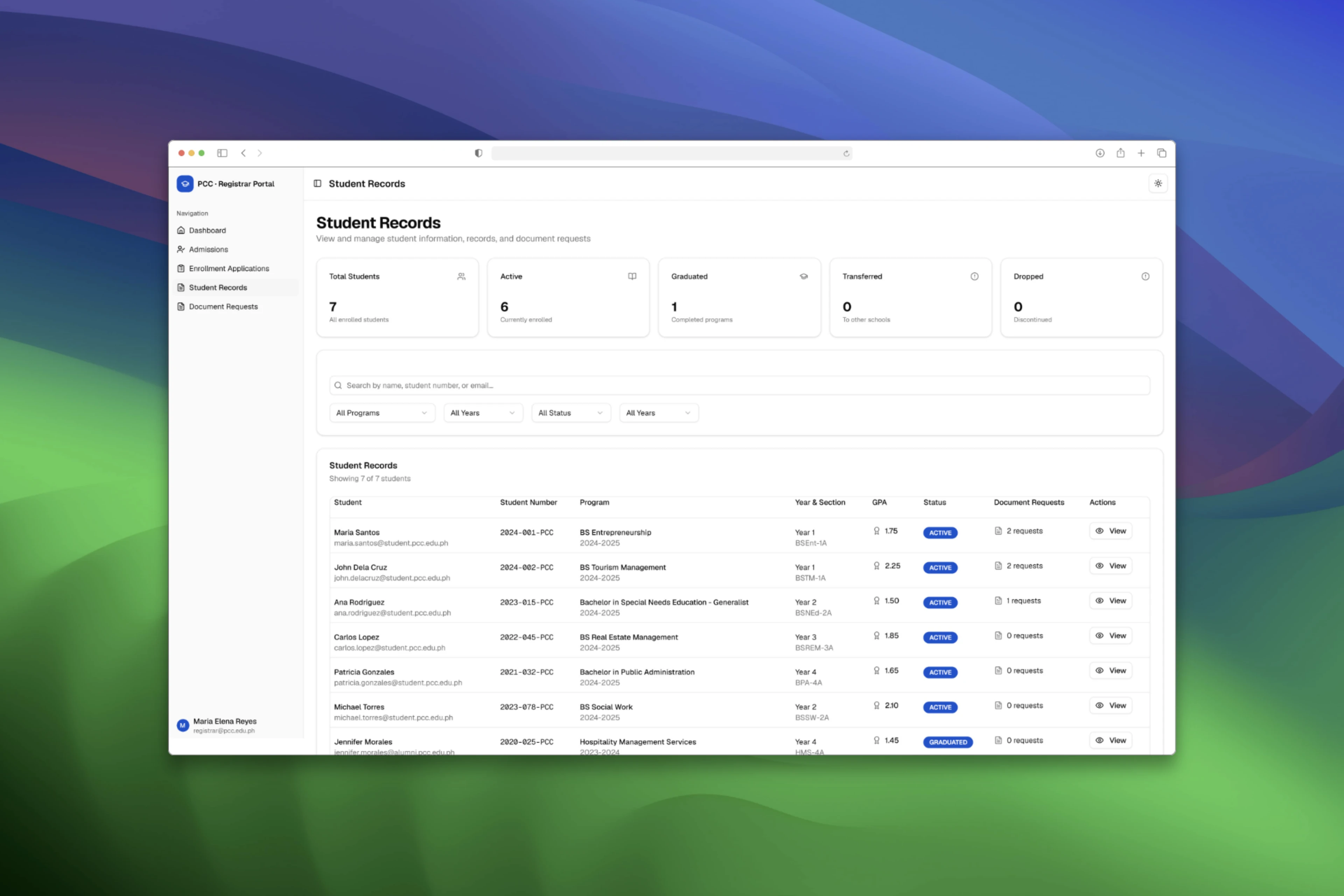 The registrar dashboard applying shared foundations to institution-level work.